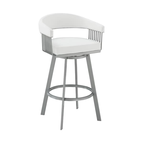 Armen Living Chelsea 25" Swivel Counter Stool with Silver Metal Finish and White Faux Leather LCCSBASLWH26 - main